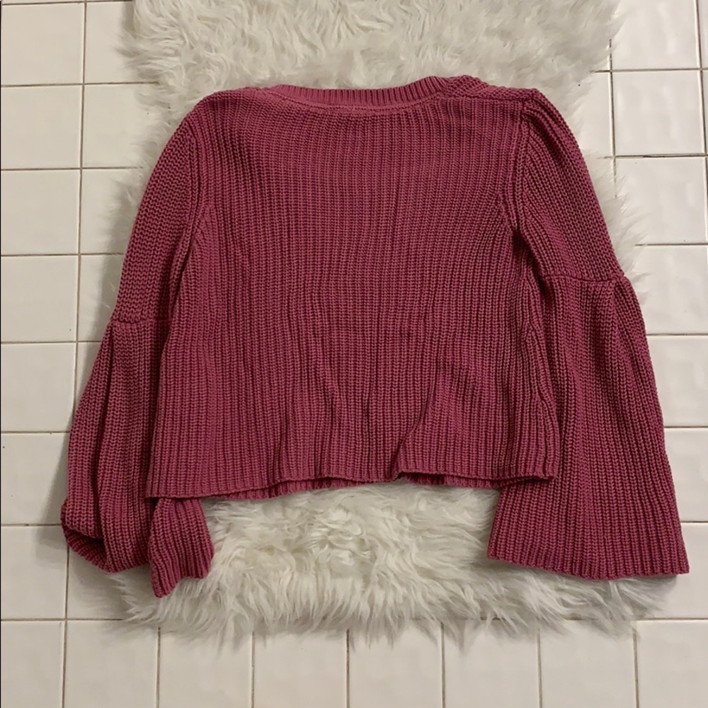 Free People Damsel Pink Bell Sleeve Knit Sweater - Picture 6 of 7